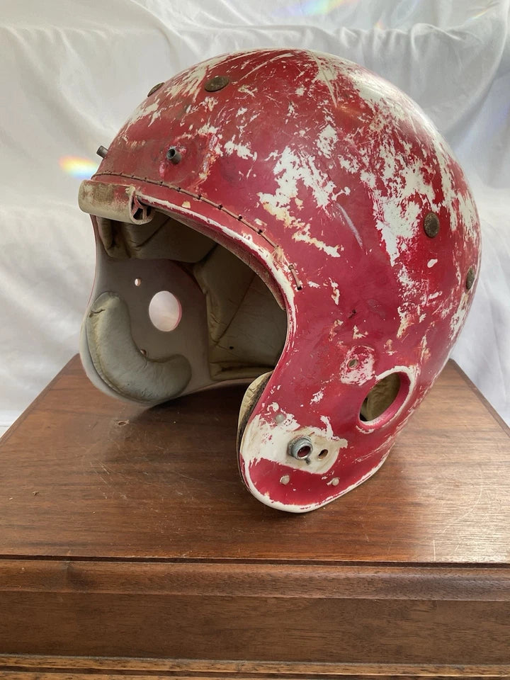 MacGregor 1960s Game Used White Football Helmet NOT Clear Shell Leather Jaw Pads WESTBROOKSPORTSCARDS