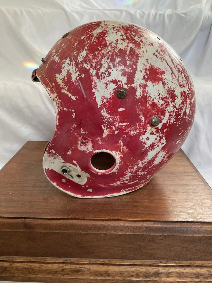 MacGregor 1960s Game Used White Football Helmet NOT Clear Shell Leather Jaw Pads WESTBROOKSPORTSCARDS