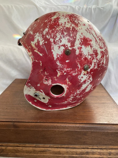 MacGregor 1960s Game Used White Football Helmet NOT Clear Shell Leather Jaw Pads WESTBROOKSPORTSCARDS