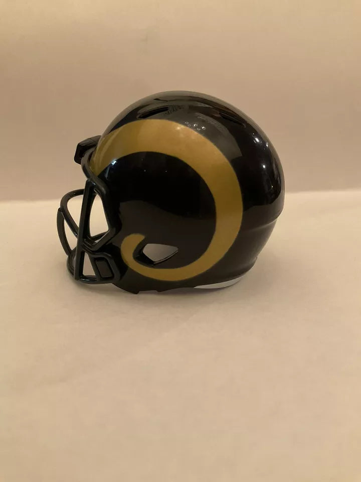 Los Angeles Rams Old Gold Horns Custom Riddell Throwback Pocket Pro Helmet  WESTBROOKSPORTSCARDS   