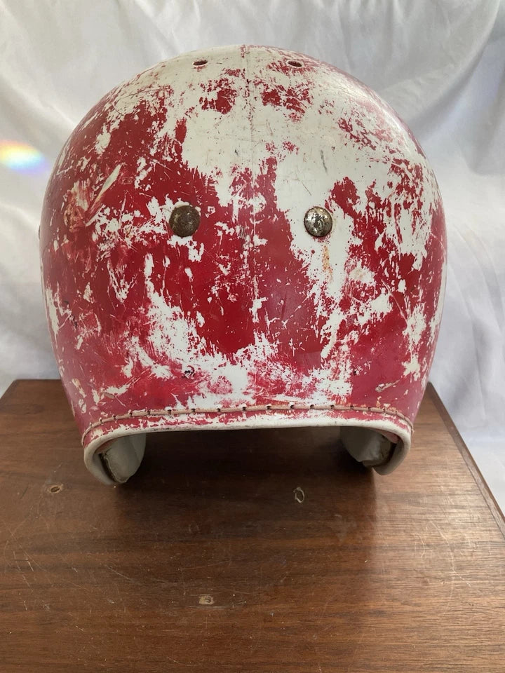 MacGregor 1960s Game Used White Football Helmet NOT Clear Shell Leather Jaw Pads WESTBROOKSPORTSCARDS