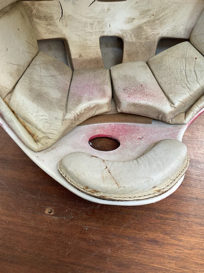 MacGregor 1960s Game Used White Football Helmet NOT Clear Shell Leather Jaw Pads WESTBROOKSPORTSCARDS