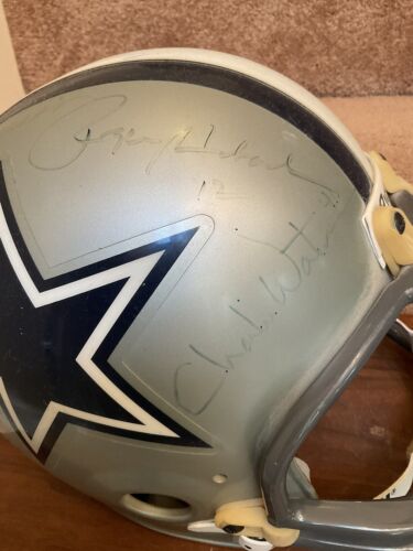 dallas cowboys football helmets autographed Dallas Cowboys Autographed Riddell Football Helmet Landry Staubach Dor – WESTBROOKSPORTSCARDS