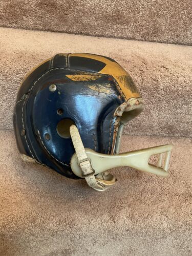 authentic leather football helmets MacGregor Authentic H612 Leather Suspension Football Helmet Michigan W – WESTBROOKSPORTSCARDS