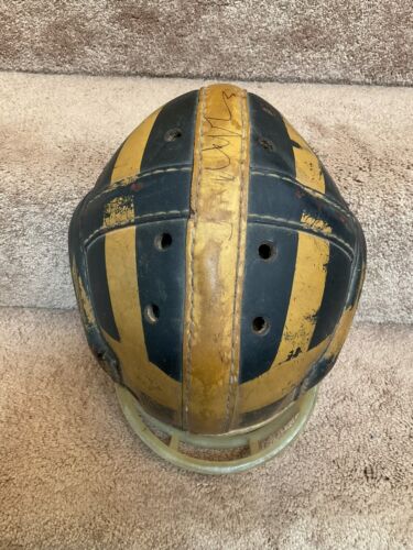 authentic leather football helmets MacGregor Authentic H612 Leather Suspension Football Helmet Michigan W – WESTBROOKSPORTSCARDS