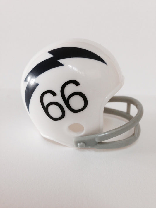 Los Angeles Chargers NFL 2-Bar Pocket Pro Helmet 1960 Custom Throwback (White helmet Blue bolt with blue #66)  WESTBROOKSPORTSCARDS   