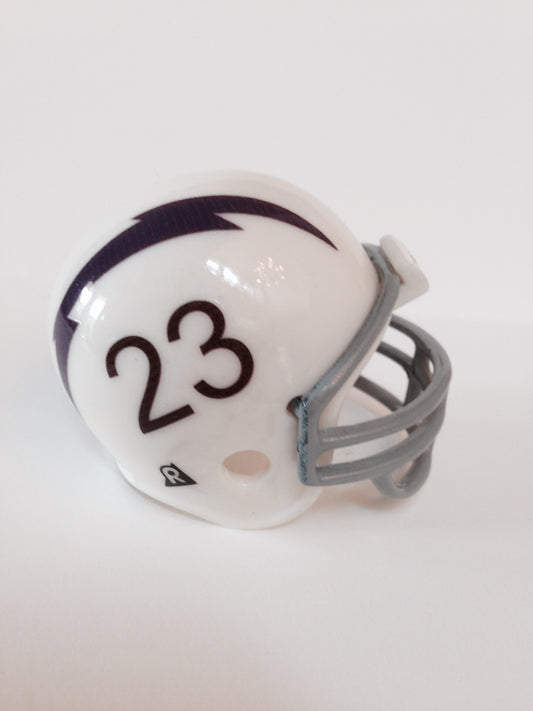 Riddell Pocket Pro and Throwback Pocket Pro mini helmets ( NFL ): San Diego Chargers 1960 Custom Throwback Helmet (White helmet, blue bolt #23)
