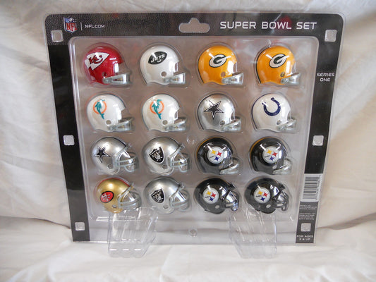 Riddell Super Bowl Pocket Pro Series 1 Set- 16 helmets- OUT  WESTBROOKSPORTSCARDS   