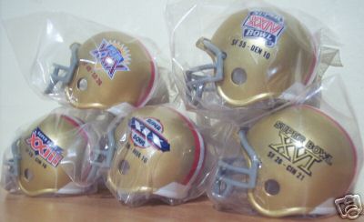 Riddell Pocket Pro and Throwback Pocket Pro mini helmets ( NFL ): San Francisco 49ers Super Bowl XVI, XIX, XXIII, XXIV, and XXIX Championship Pocket Pro Helmets (5 Helmets)