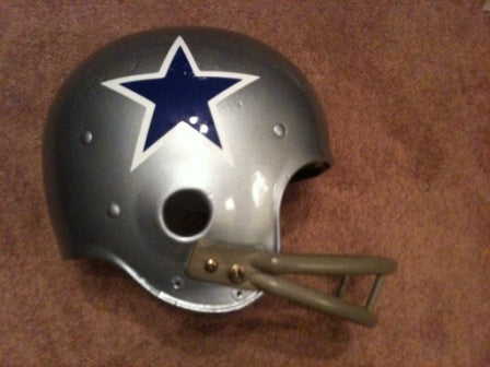 Game Used NFL, Riddell Kra-Lite, and Miscellaneous Helmets: Vintage Riddell Kra-Lite TK-5 Dallas Cowboys Football Helmet Circa 1964 with 2-Bar mask  WESTBROOKSPORTSCARDS   