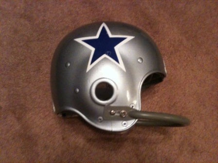 Game Used NFL, Riddell Kra-Lite, and Miscellaneous Helmets: Vintage Riddell Kra-Lite RK-4 Dallas Cowboys Football Helmet Circa 1964 with single bar mask  WESTBROOKSPORTSCARDS   