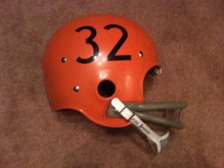 Game Used NFL, Riddell Kra-Lite, and Miscellaneous Helmets: Cleveland Browns Authentic Vintage NFL Riddell Kra-Lite Game Football Helmet Jim Brown Circa 1971  WESTBROOKSPORTSCARDS   